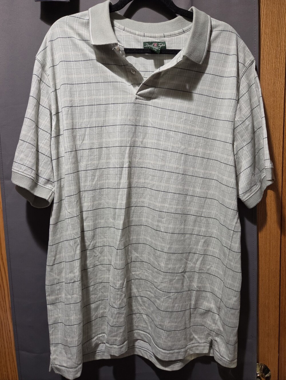 David Taylor Light Gray Plaid Short Sleeve Polo
